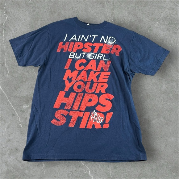 Mac Miller Shirt Men Medium Navy Blue I Aint No Hipster Girl I can Make Hip Stir